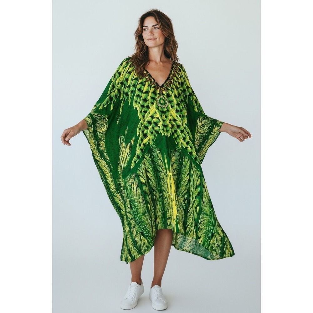 Jovie Caftan Womens OS Boho Tropical Hippie Festival MuuMuu Cover Up